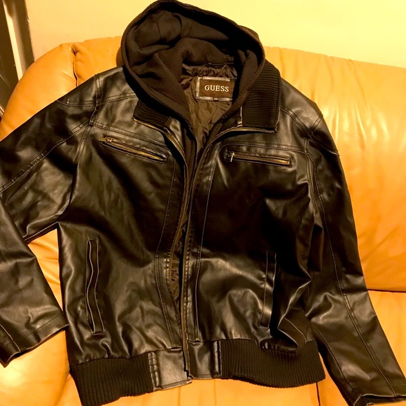 Guess Other - Guess Leather Black Bomber Jacket Size XXL